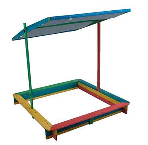 Harms Import XXL Sandkasten Ben | mit absenkbarem Dach | Dachlift | 119 x 119 cm | Höhe: 116cm | Sandkiste Buddelkiste Kinder Holzsandkiste