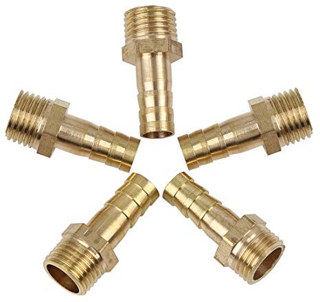 X AUTOHAUX 5 Stück Messing Schlauchstutzen, Widerhaken Schlauchtülle,Schlauchverschraubung 8mm Schlauch-ID x 1/4 Zoll NPT-Außengewinde Schlauchanschluss für Auto
