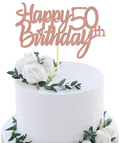 Sumerk Rose Gold Glitter Happy 50th Birthday Cake Topper 50th Cake Topper for Birthday Anniversary Party Decorations - Pack of 1