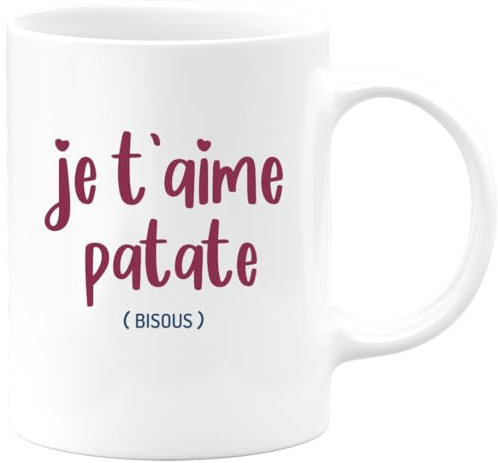 quotedazur - Mug Cadeau Saint-Valentin Je t'Aime Patate - Tasse Cadeau Amour Couple - Blanc/Céramique