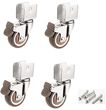 4 U-Typ Halterung Möbelrollen 50mm,Stück mit Bremse Weichgummi Lenkrollen, für Möbel, Blumenständer (22mm, 2universal + 2bremse)