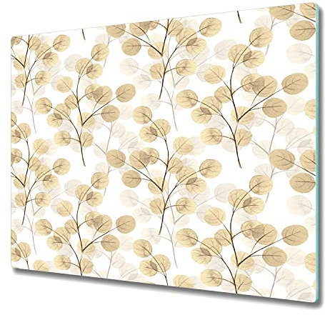 Coloray Planche À Découper 80x52 cm Induction Cuisson Verre Trempé Tapis de Découpe Protection Plaque - Branches avec feuilles rondes délicates