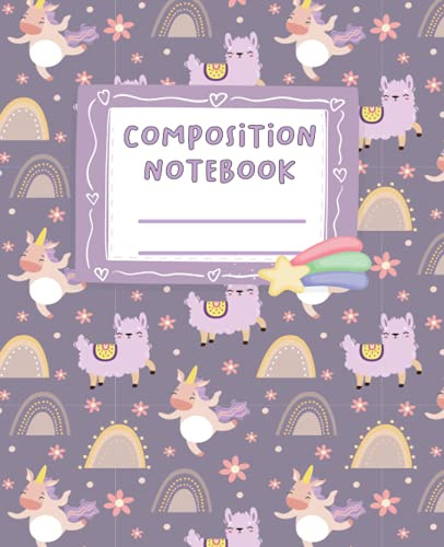 Cute Llama Wide Ruled Composition Notebook: Composition Notebook With Schedule Table, Contact Page |Size 7.5”X9.5, 120 Sheets| Cute Llama