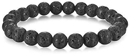 WQZYY&ASDCD Armband Armkette Damen Perlen Armband Double Layer Leder Armreif Für Männer Mode Punk Männer Schmuck Gift-Lava_Stone_22Cm