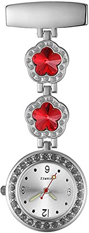Avaner Pflegeruhr Krankenschwesteruhr Blumen Design FOB Analog Quarzwerk pulsuhr Ansteckuhr Unisex Silver schwesternuhren mit Pin/Clip Set ausziehbar Arzt Doktor Medical Taschenuhr