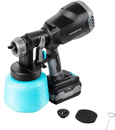 Cecotec Pistola di vernice senza cavi ecoRaptor, 4020 Ultra. Batteria 20 V e 4000 mAh, serbatoio 1000 ml, flusso di vernice 700 ml/min, 2 beccucci intercambiabili da 1,80 mm e 2,6 mm, multicolore