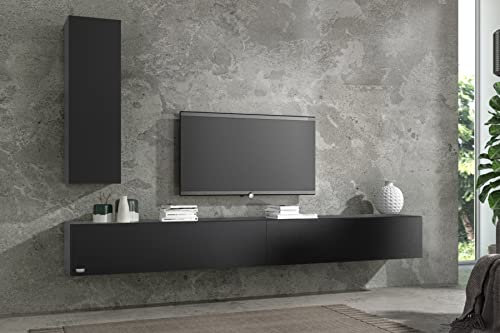 Wuun® Somero Lowboard Tv-Board Wohnwand (Schwarz-Matt/Schwarz-Matt, 200cm (2x100cm))