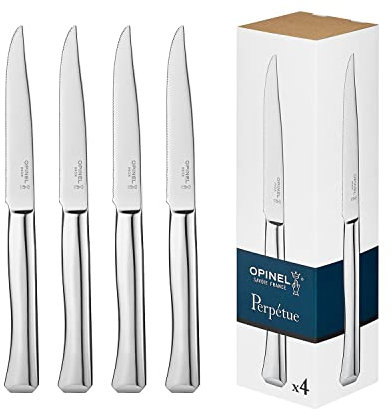OPINEL Box of Four Dinner Knives Perpétue Made of Stainless Steel, Easy to Clean, Good for Meat and Vegetables, 254615, Silver