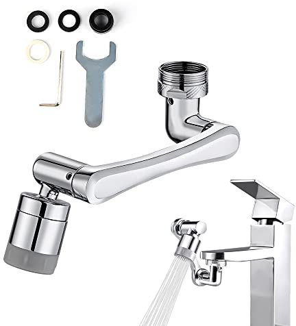 Universal Wasserhahn Luftsprudler, XiXiRan 1080° Schwenkbarer Wasserhahn-Strahlregler, Wasserhahn Verlängerung mit Dual Mode, Beweglicher Spritzfilter Hahn für Badküche Badezimmer