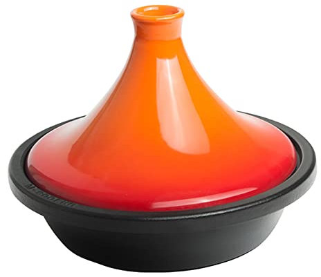 Tyewomiy Tagine Pot with Lid Diffuser, 1.81 QT Tajine Pots, Closed Cooker Slow Cooking, Cookware-Casserole for 1-3 People Dish (Color : Orange+Black, Size : 24x7cm 1.7L)
