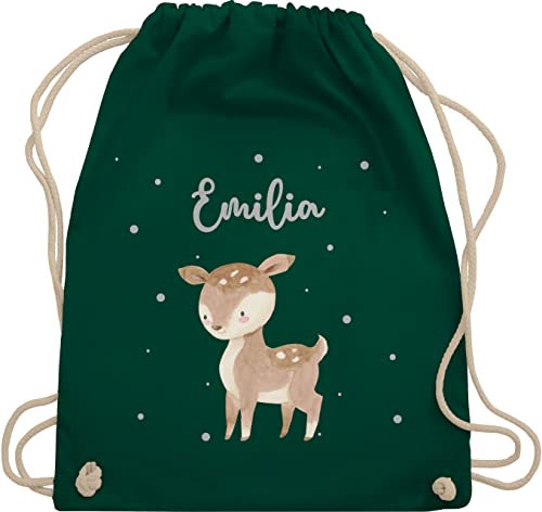 Turnbeutel Rucksack - Süßes Reh mit Namen personalisiert I - Unisize - Dunkelgrün - kita beutel kindergartenrucksack rehkitz name stoffbeutel turnsackerl kindergarten