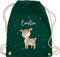 Turnbeutel Rucksack - Süßes Reh mit Namen personalisiert I - Unisize - Dunkelgrün - kita beutel kindergartenrucksack rehkitz name stoffbeutel turnsackerl kindergarten