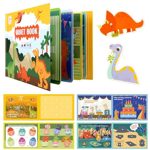 Montessori Livre Sensoriel Interactif Quiet Book - Jouet Éducatif Préscolaire pour Enfants à partir de 2 ans (Dinosaure)