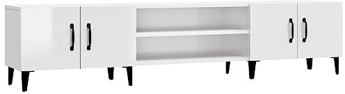 vidaXL TV Schrank, Fernsehtisch mit 4 Fächern 4 Türen, Fernsehschrank Lowboard für Wohnzimmer Schlafzimmer, TV Board Sideboard, Hochglanz Weiß Holzwerkstoff