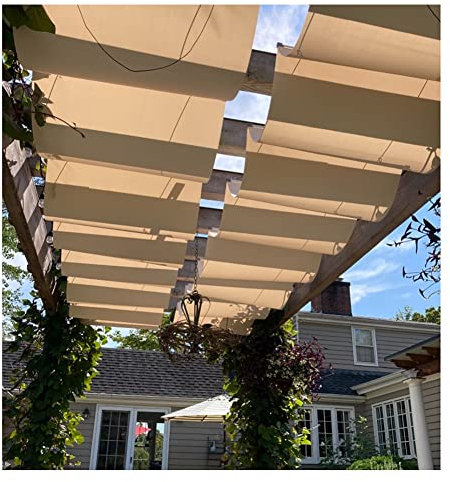 Sonnensegel Für Draußen - Schiebedraht & Welle, Einziehbar Pergola-Schirm Abdeckung Atmungsaktiver Stoff, Garten Sonnensegel Für Holzspaliere Terrasse Gartenlaube, Mit Einbausatz (Farbe : Beige, Grö