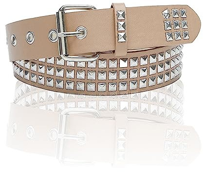 NiceYnn 3.3cm Wide Punk Eyelet Rivet Belt Square Bead PU Leather Vintage Gothic Punk Rock Grommet Waist Belt for Women Men Jeans Dress Pants Halloween Belt 115cm