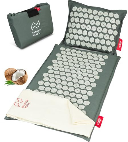 Northwall® Akupressurmatte Set, Eco Massagematte mit Kissen, Tuch & Tasche, Hilfe bei Rückenschmerzen, Streß & Verspannungen, Massage Matte mit Kissen & Tasche, Akupunkturmatte