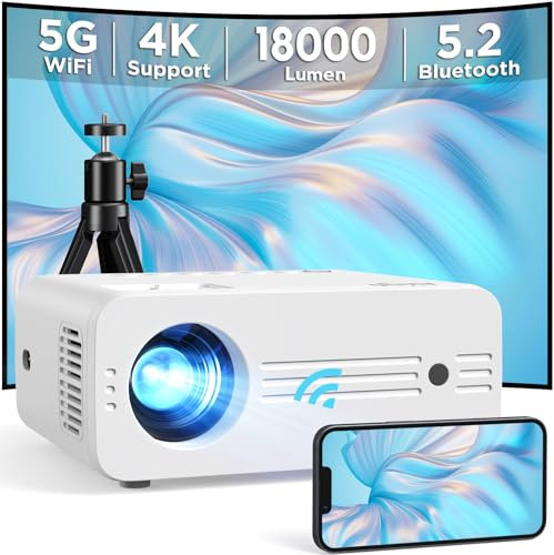 AKIYO Mini Projector 4K, 2025 Upgraded 20000 Lumen WiFi6 Bluetooth5.2 Projector, Portable Projector Full HD 1080P, 300 Home Cinema Projectors, Compatible with TV Stick/HDMI/USB(Tripod Included)