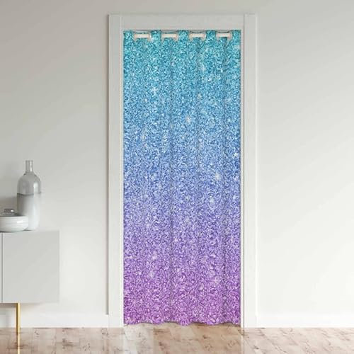 Loussiesd Glitzer Türvorhang 106x203cm Mädchen Lila Blau Glitzer Gedruckt Schrank Türvorhang für Schlafzimmer Trendy 30%-50% Schwarzout Vorhang für Innentür Raumteiler Fenstervorhang
