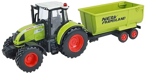 Le Monde De La Ferme - CLAAS 540 Traktor mit Kippmuldenanhänger - Bauernhof - 027045-1/32 - Freilauf-Fahrzeug - Grün - Metall - Kinderspielzeug - Landwirtschaft - Fahrzeug - Ab 3 Jahren