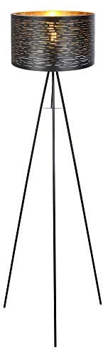 Stehlampe 3-Bein Wohnzimmerlampe Stehleuchte schwarz gold Beistelllampe, Metall Kunststoff, 1x E27 DxH 38x153 cm