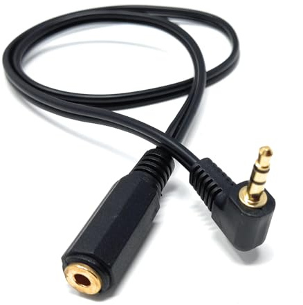 DRUT 50cm 3.5mm Right Angle Stereo Jack to Socket Headphone, Audio Devices | AUX 1/8'' Extension Cable Lead (Black, 1.6ft)