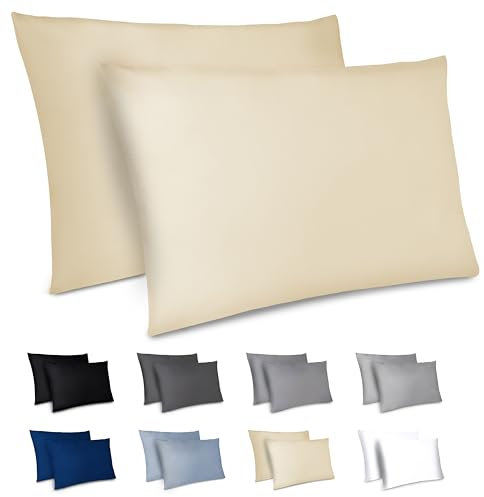 Dreamzie Kissenbezug 40x70 2er Set - Kopfkissenbezug 40x70 Beige mit Reißverschluss aus Mikrofaser Weich, 40x70 cm Pillow Cover