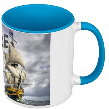 Tasse in Premium-Qualität, Blau – Motivation Explorer/Le Boot est sécurité au port – Tasse mit Henkel und farbigem Innenfutter