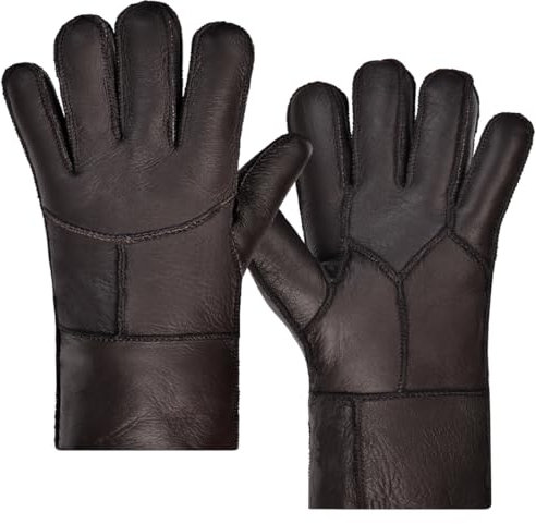 Harssidanzar Winter Lederhandschuhe, warme Shearling Wolle gefüttert für Männer Winter kaltes Wetter Handschuhe KM053EU,Braun,Größe L