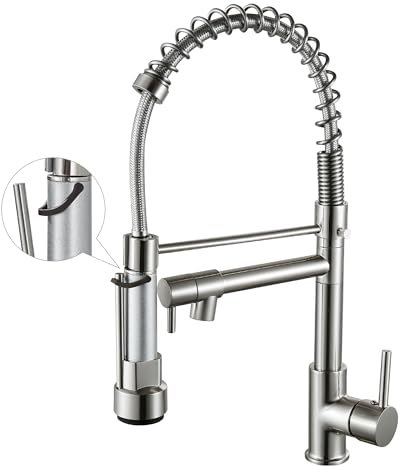 Grifo de cocina con rociador extraíble, arco alto, monomando, llave de fregadero de cocina, níquel cepillado
