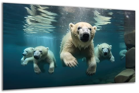 DARO Design - Wand-Bild auf 6mm HDF 84x56 cm 4 Eisbären im Wasser - Wand-Deko Bilder Geschenk