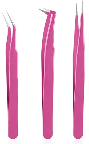 Gjinxi 3-teilige Präzisions-Wimpernpinzette, professionelle Edelstahl-Präzisions-Wimpernzange, Volumenisolations-Anwendungspinzette für DIY-Wimpernverlängerung, Anfänger, Damen