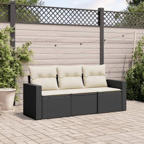 ULUYYUC 3-TLG. Garten-Sofagarnitur, Ecksofa Schlafsessel Mit Bettfunktion Fußhocker Eckbankgruppe Geeignet für Garten Hinterhof Außenbereich Balkon mit Kissen Schwarz Poly Rattan