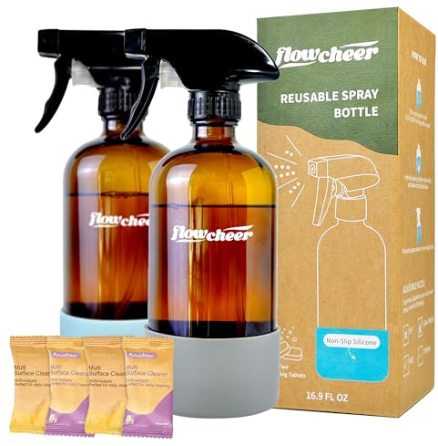 Flowcheer Multi-Surface Cleaner Starter Kit, 2 Spray Bottles + 4 Tablets | Includes 2 reusable spray bottles and 4 refill tablets; makes 4 × 16.9 fl oz cleaners in lemon and lavender scents.