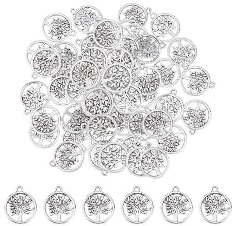 DICOSMETIC 120 Stück Lebensbaum Anhänger in Antiksilber Filigrane Legierung, Bohrung: 1,8 mm