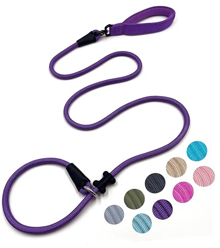 Slip Lead Dog Leash Strong Nylon Rope Leash with Comfortable Handles and Walking Training Lead for Small Medium Large Dogs (Purple, 1/2×6ft)