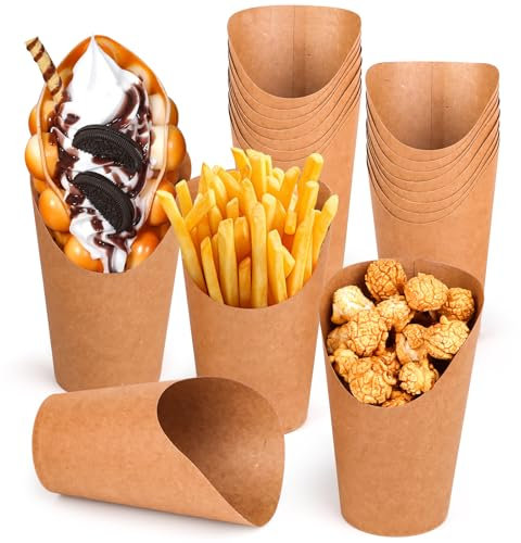 NVIYAM 50 Piezas Cajas para Papas Fritas 12 oz, Vasitos para Aperitivos de Carton Kraft, Taza de Papel Recipiente para Palomitas