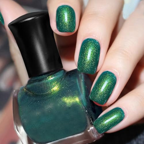 Pearl Glitter Nail Polish - Blue Varnish for Women & Girls, Quick Dry & Long Lasting, No Need Cure, DIY Nail Art Home Manicure (Peacock Green 15#)