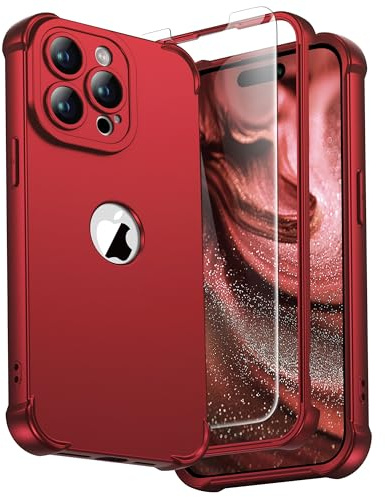 ORETECH for iPhone 15 Pro Max Case, Shockproof Slim, Screen Protector, Red | 15ft Military Grade Drop, Camera Lens Guard, 360 Silicone Rubber Bumper