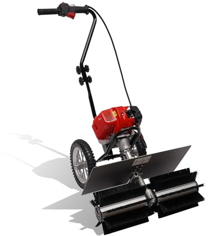 1.7HP Gas Power Sweeper Broom 43CC 2-Stroke Gasoline Engine Push Artificial Grass Sweeper Multi-use Brush, 600mm Extra Wide Broom for Leaf Snow Lawn Concrete Driveway Brush Cleaner