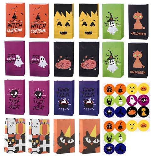 VYIBPDY 20 Stück Halloween Süßigkeit Taschen Behandelt Taschen Kinder Halloween Candy Taschen für Süßes oder Saures Mini Papier Geschenkbeutel, Halloween Goodie Taschen