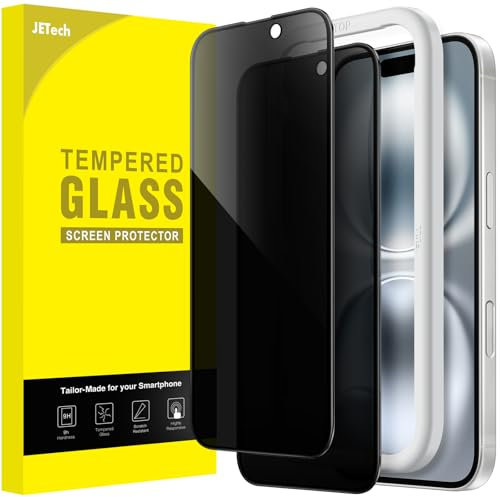 JETech Privacy Full Coverage Screen Protector for iPhone 16 6.1-Inch, Black Edge Anti-Spy Tempered Glass Film with Easy Installation Tool, Case-Friendly, 2-Pack
