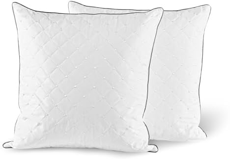 Deodar Lot de 2 Oreillers en Plumes et Duvet d'oie 60 x 60 cm | Housse 100 % coton, lavables en machine, certifiés Öko-Tex et RDS, pour un confort doux et un sommeil agréable