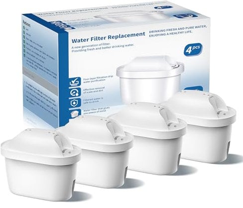 BREOILUTLE Lot de 4 cartouches filtrantes compatibles avec bouilloire Brita® Marella® - Filtre à eau de rechange pour Brita® Maxtra+® Plus Maxtra Pro® tout-en-un - Réduit les impuretés