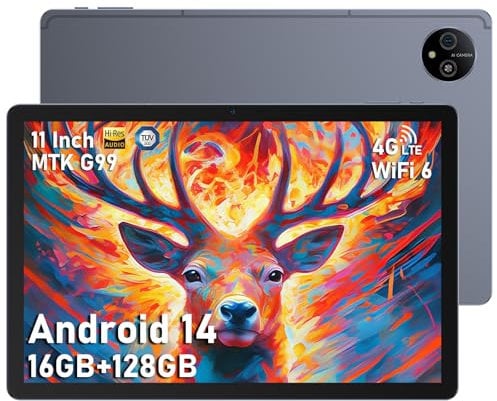 Ulefone Tab A11 Pro 11.0 inch Android Tablets Android 14, 128GB ROM+1TB, WiFi 6, 8800mAh, 4G Dual SIM, Helio G99, Widevine L1, Anti Blue Light TUV Eye Protection, Four Stereo Speakers, 5G WIFI/BT 5.2