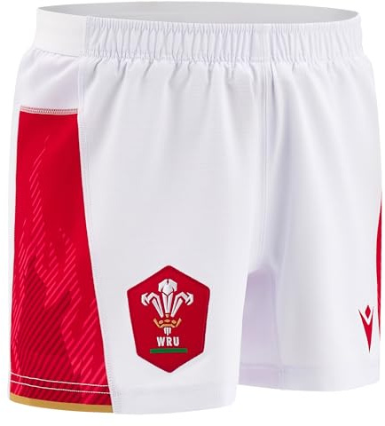 Macron Wales WRU 2024/25 Adults Six Nations Home Rugby Shorts (UK, Alpha, L, Regular, Regular, White)