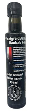 French Black Garlic - Vinaigre à l'Ail Noir, Baobab et Aloe Vera - Ingrédient Culinaire de Prestige - Antioxydant Naturel, Riche en Vitamines et Oligo-Éléments - 250ml