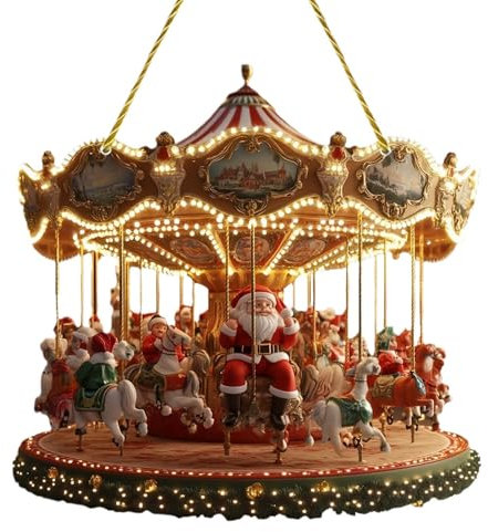 Carosello natalizio – Carosello di Babbo Natale | 2D Babbo Natale acrilico da appendere alla finestra | Carosello di Babbo Natale da appendere alla finestra | Decorazione carosello di Babbo Natale |