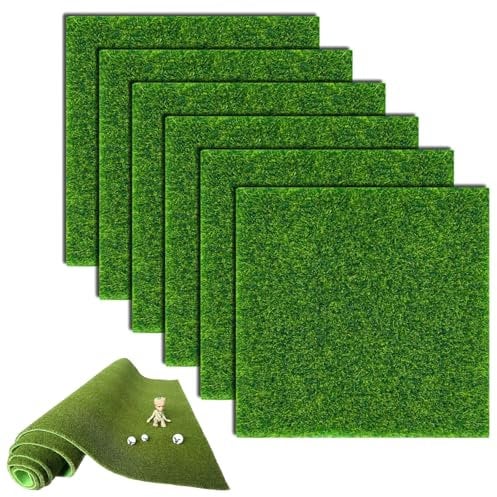 YTPAFK 6pcs Realistic & Versatile Artificial Grass Mats, 15x15cm, TPE, Green, 1:12 Scale, Crafting Grass for Dollhouses & Miniature Landscapes
