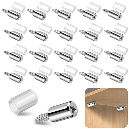 Yuanchu Regalbodenträger, 20 Stück Ø7 mm Bodenträger Regalbodenhalter Einlegeboden Halter mit Gummischutz Fachbodenträger Selbstschneidende Schraube Regalstifte für Möbel Bücherregal